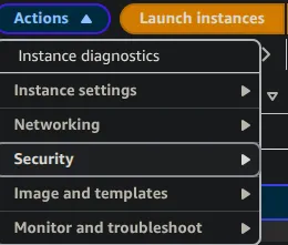 Instance Actions menu with the Image and templates submenu